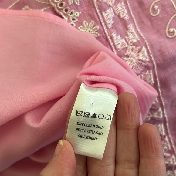 Hale Bob Pink Long Sleeve Linen Blend Dress embroidered Size XL - Picture 14 of 16